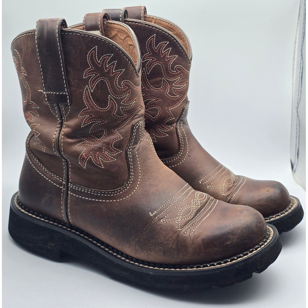 Ariat Fatbaby Western Boots Womens 7.5B Brown Leather Embroidered 16881 Work